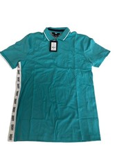 DKNY Men Regular Fit Brand Logo Short Sleeve Polo Shirt, Turquoise Size M
