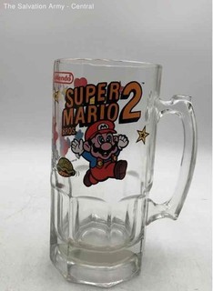 Nintendo Super Mario Bros. 2 Clear Glass 1989 Original Beer Stein Mug