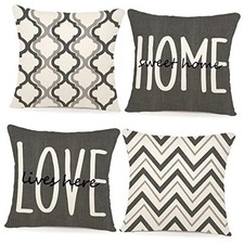 Farmhouse Pillow Covers 18x18 Set of 4 Throw Pillow Covers Rustic Linen