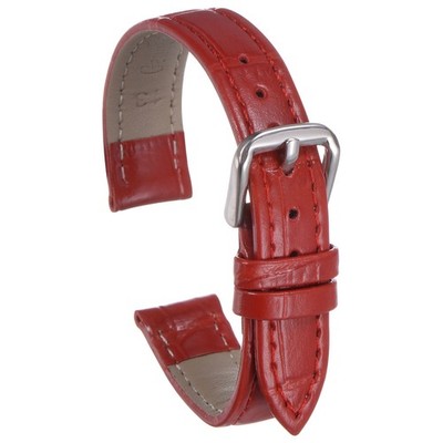 Leather Watch Band 13mm Embossed Cowhide Strap with Spring Bars Red