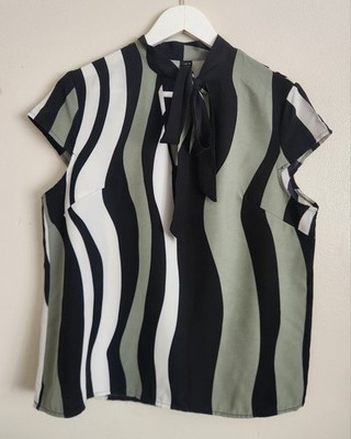 Damen Shein Lune Blockstreifen Bluse Top Größe Large L 12-14