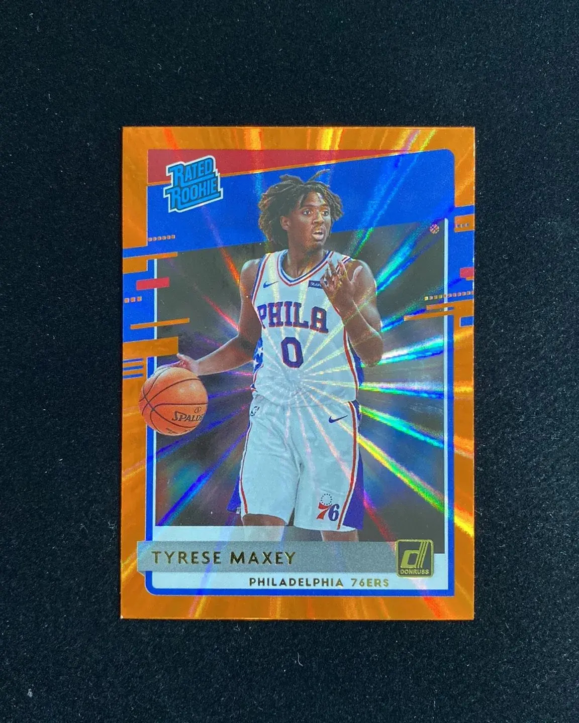 2020-21 Panini Donruss Rated Rookie Tyrese Maxey #211 Orange Laser RC 76ers EB14