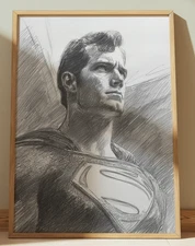 SUPERMAN DRAWING PRINT SKETCH 8" x 10" SUPERMAN PRINT WALL ART HOME DECOR