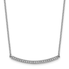 14K White Gold Diamond Curved Bar Pendant Necklace 16" w/2in ext. 7.41gm