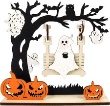 Halloween Decorations - Ghost Pumpkin Wooden Centerpiece Table Decor