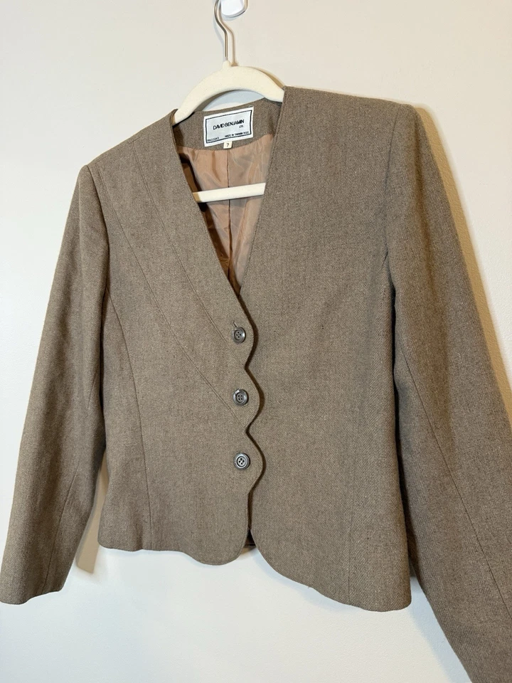 Vintage David Benjamin Wool Blend Brown Button Blazer Sz 7 - Image 3 of 4