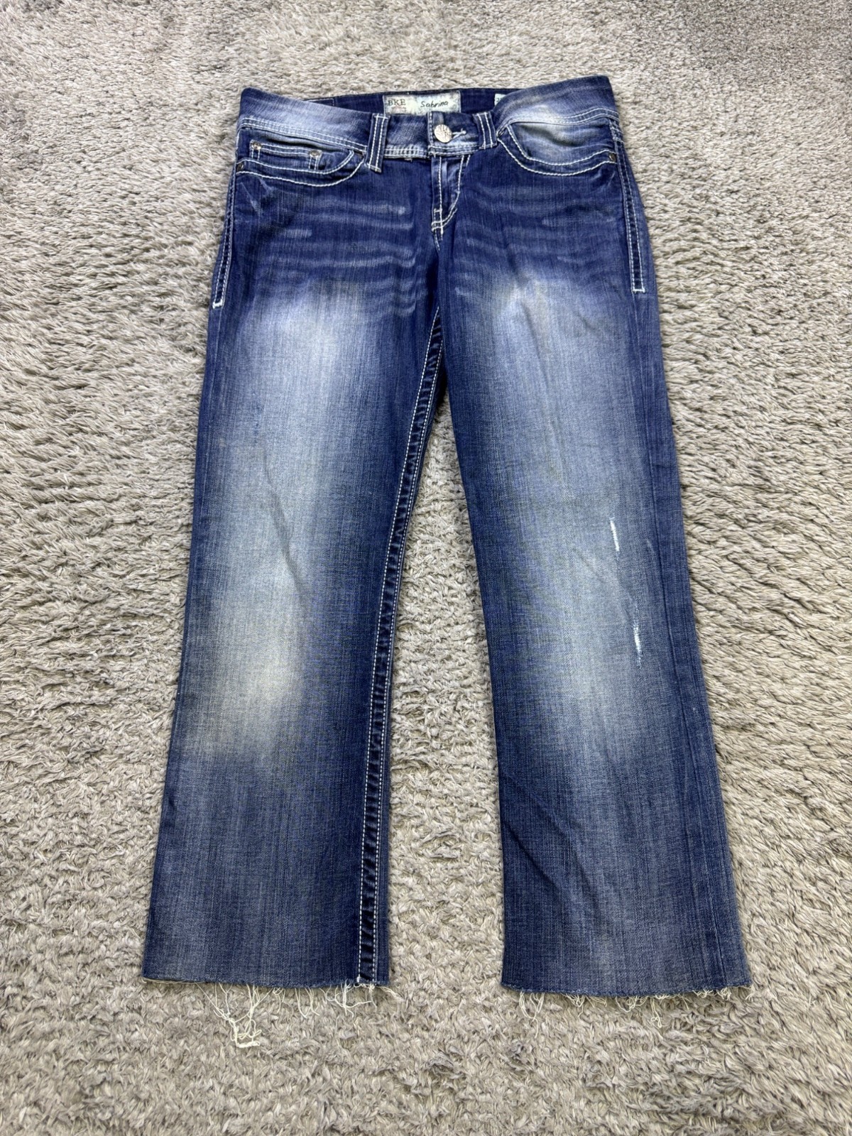 Buckle BKE Jeans Women 28 Sabrina Boot Cut Stone Wash Grudge Crop Denim Capri
