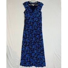 Coldwater Creek Womens Blue Floral Cap Sleeve V-Neck Maxi Dress Size 10