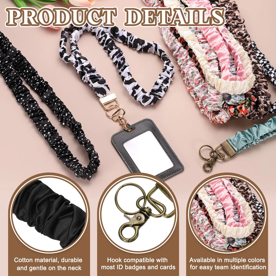 Scrunchie Teacher Lanyards, 2 Pack ID Holder, Black/White Foto 3 de 4