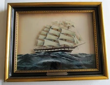 Antique (1930-40's) Piako Clipper Ship Painting Reverse Glass Wall Art Nautical