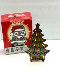 Tiffany Style 1977 Cast Iron Glo-Candle Holder Stained Glass Christmas Read