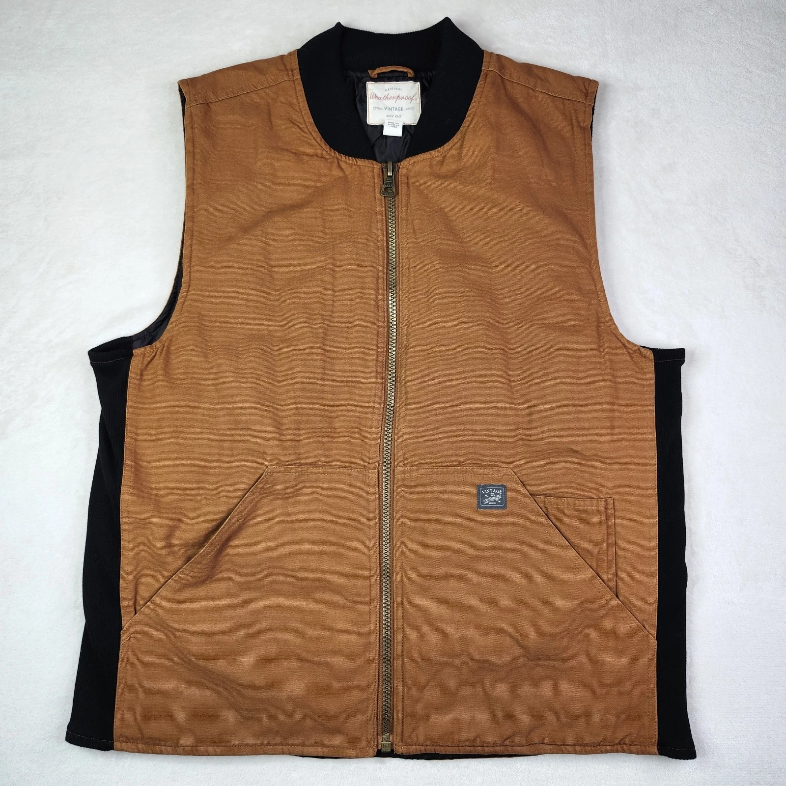 Weatherproof Vintage Original Brown Canvas Vest Mens XL Workwear Quilt Lined