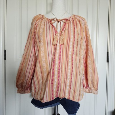Style & Co Women's Striped Orange and Pink Striped Boho Blouse Size Medium