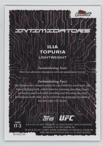 2025 Topps Finest UFC Intimidators Refractor Ilia Topuria #IT-3 9et - Picture 2 of 3