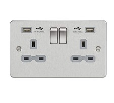 Image of Knightsbridge Rounded FLAT PLATE Edge Brushed Chrome Switches Sockets & Dimmers
