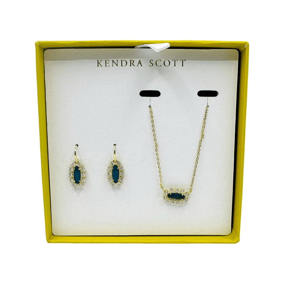 Kendra Scott Emma Colgante Enmarcado Collar y Pendientes Colgantes Conjunto de Regalo - Azul Oscuro Foto 2 de 4