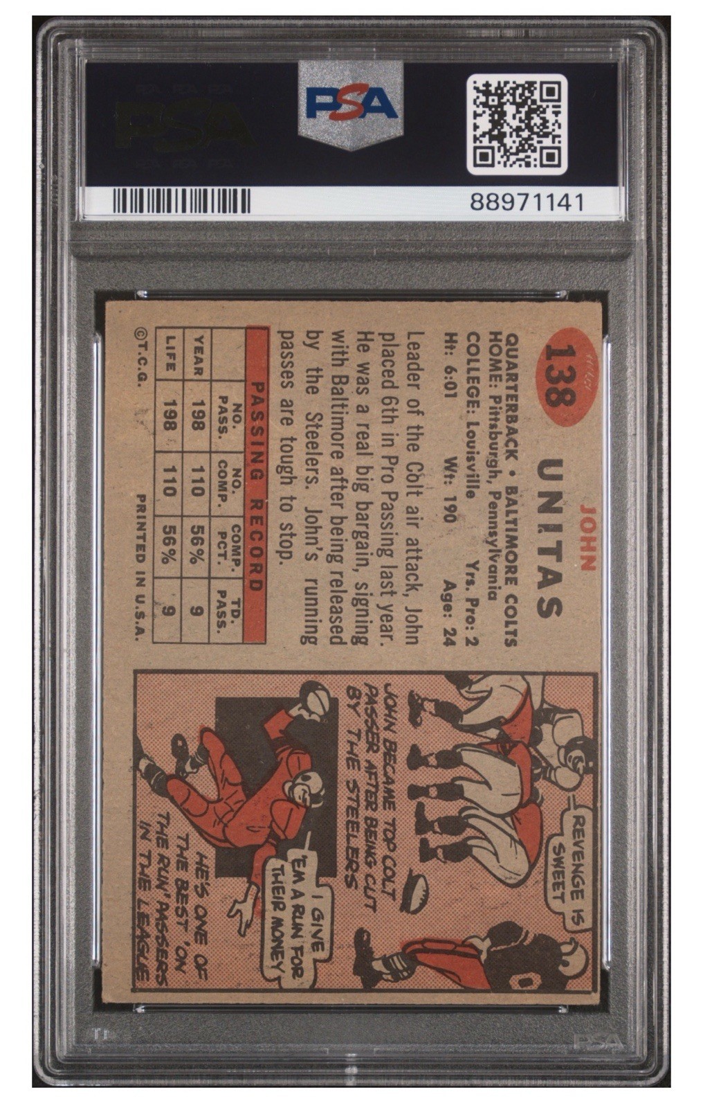 Topps 1957 John Unitas Rookie Card #138 Baltimore Colts PSA 4 view 2