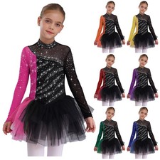 Kids Girls Leotard Tulle Skirt Dance Dancewear Gymnastics Dresses Sparkling