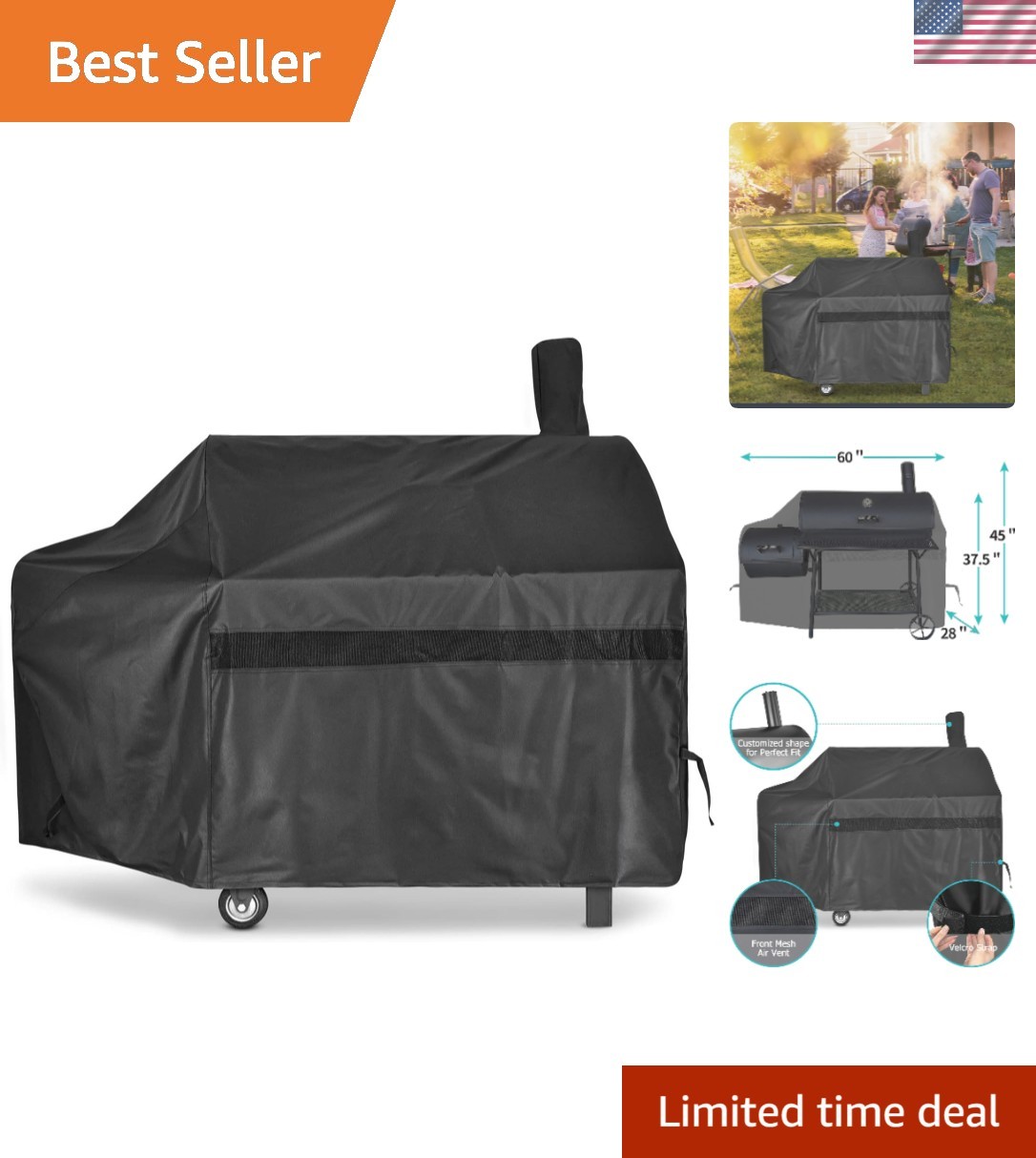 Offset Smoker Cover 60 inch Charcoal Pellet Grill Covers Hea