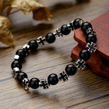 Fashion Vintage Cross Beaded Bracelets For Men Health Protection Ins Style Retro