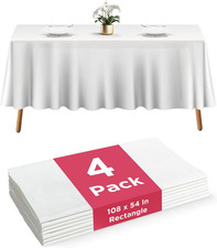 4 Pack Plastic Table Cloth Disposable - 108" x 54" White Table Cloth Rectangle T