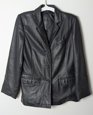 Jacques Vert Black Leather Blazer Jacket Women s Medium   19x25