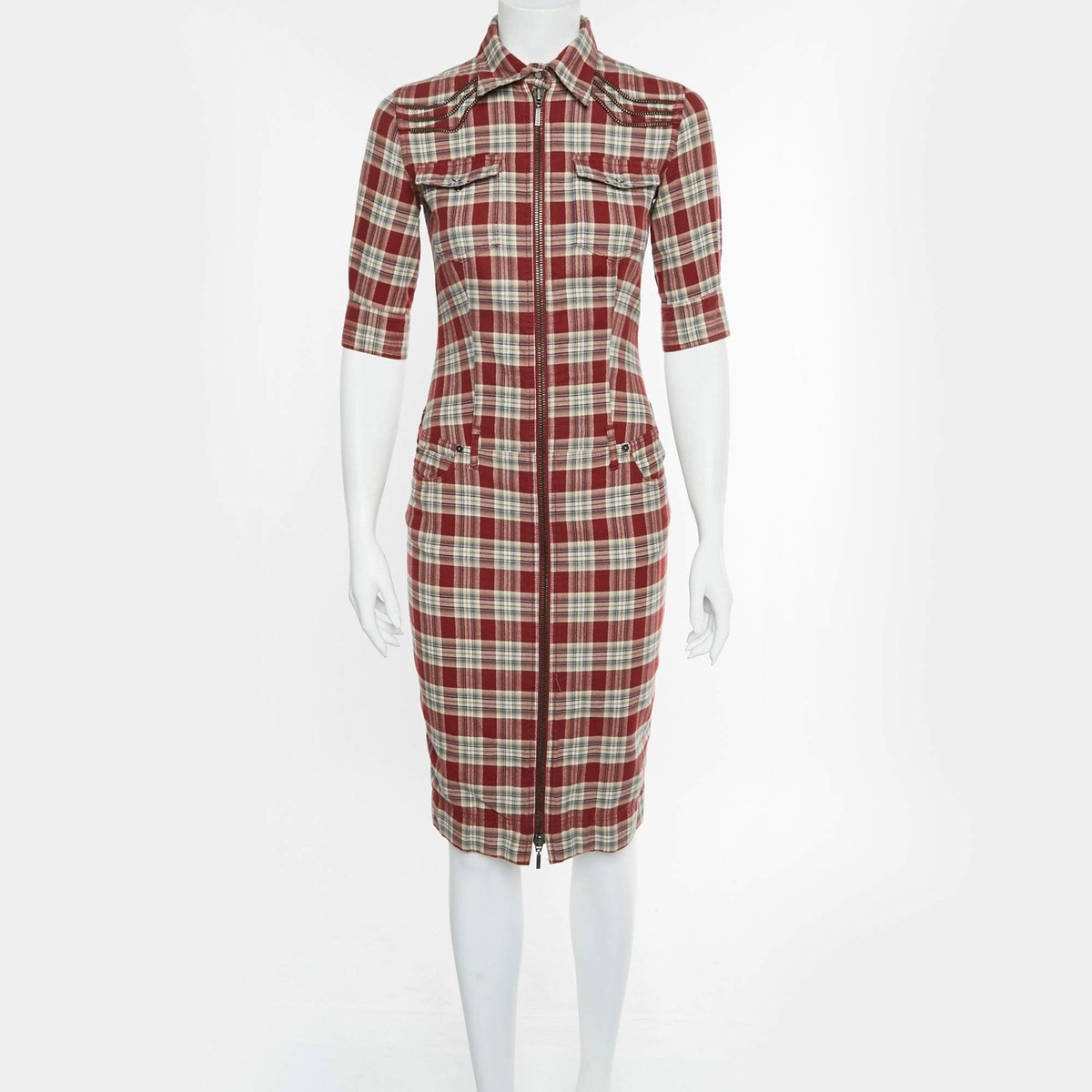 McQ By Alexander McQueen Red Plaid Flannel Shirt Dress S | eBay