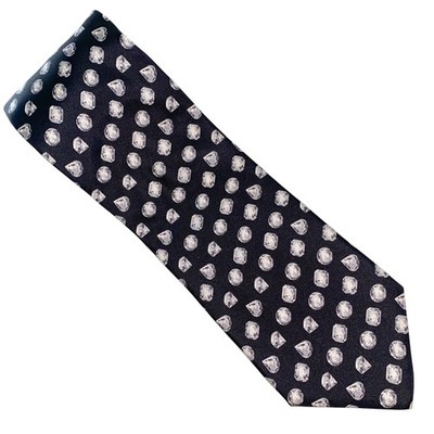 Swarovski 100% Silk Necktie Black Gray Silver Gems Crystals Jewels Sartorial Tie