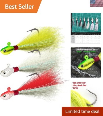 Spear Point Bucktail Jigs in 3 Colors - Ideal for Surf Fishing & Bottom Jigging