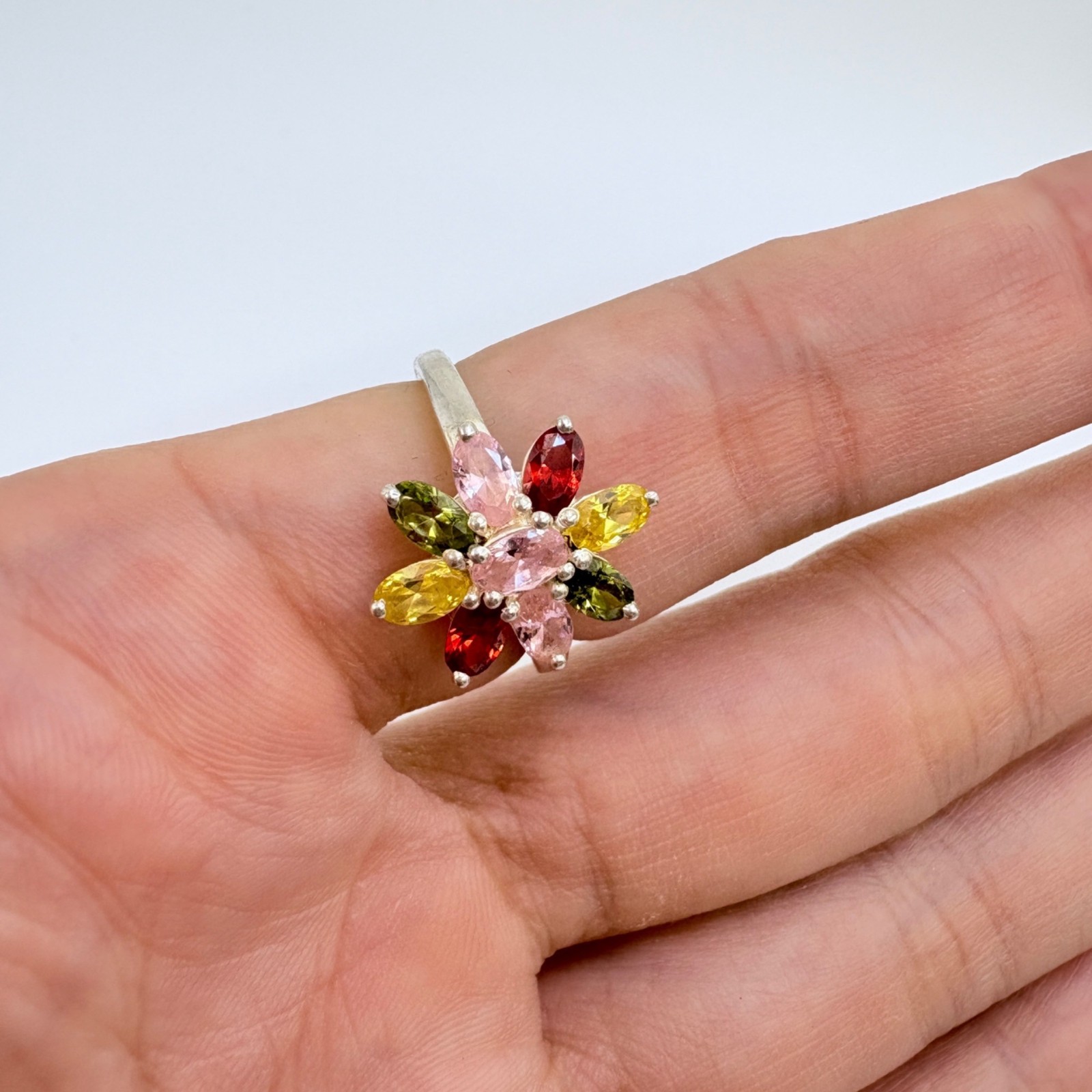 Multi-Gemstone Flower Design Statement Ring VTG S… - image 4