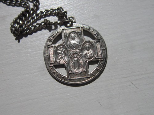 Vintage WWII STERLING Catholic 4-Way Cross - Sea Air Land USA - With Chain