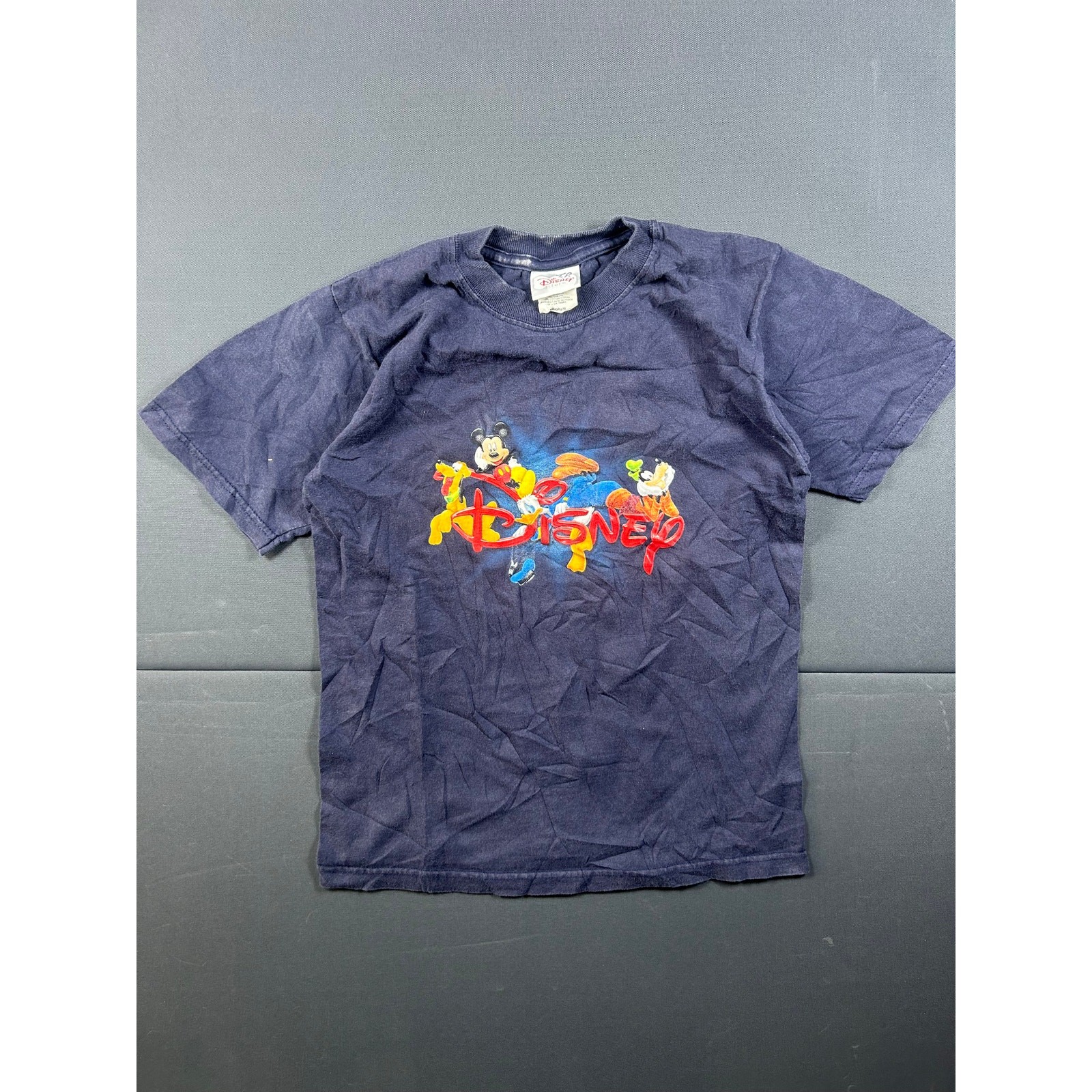 Vintage Disney Mickey Goofy Donald Pluto T-Shirt Medium Blue Graphic Cartoon Tee