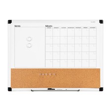 Monthly Calendar Whiteboard Dry Erase Cork Board Combo, 18" x 24" Planning Bo...