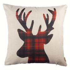Christmas Deer Silhouette Throw Pillow Cover Festive Checkered Cushion Cover