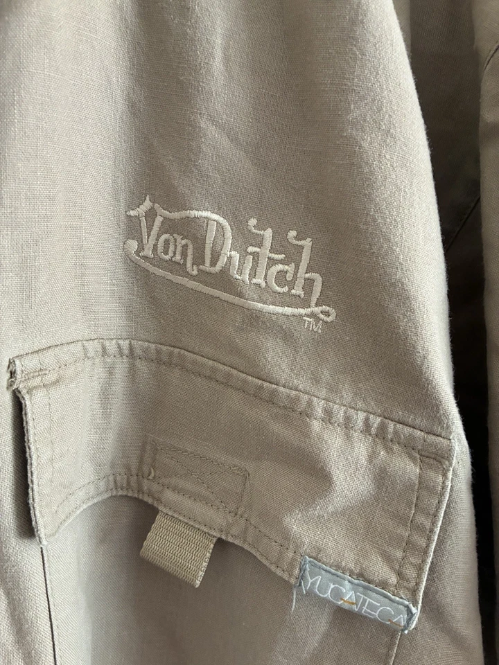 Camisa De Colección Y2K Von Dutch Safari Hombres M (se ajusta como XL) Mezcla Bolsillos de Carga Logo Foto 2 de 4