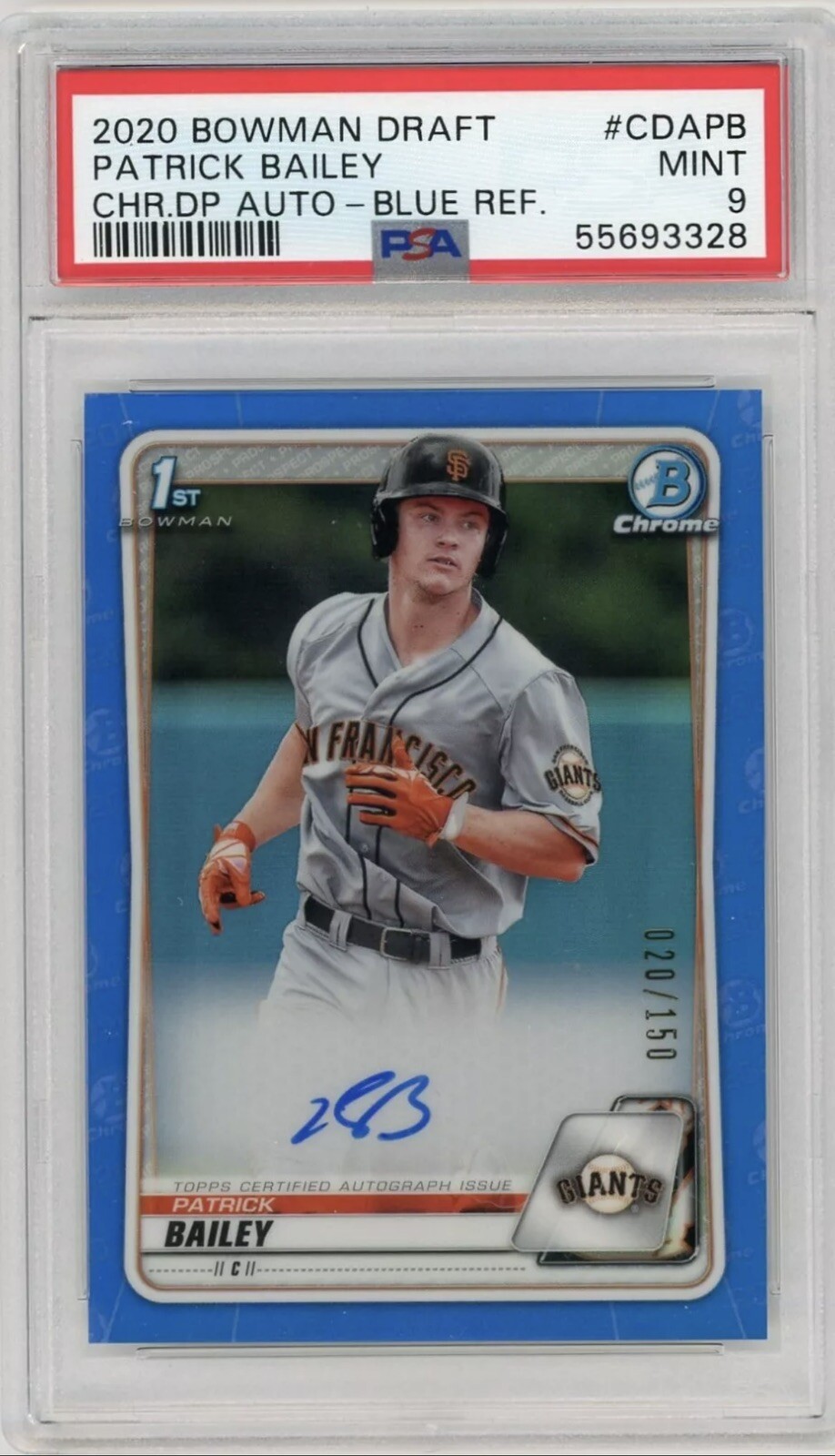 2020 Bowman Chrome Draft Patrick Bailey TRUE Blue Refractor Auto #20/150 PSA 9
