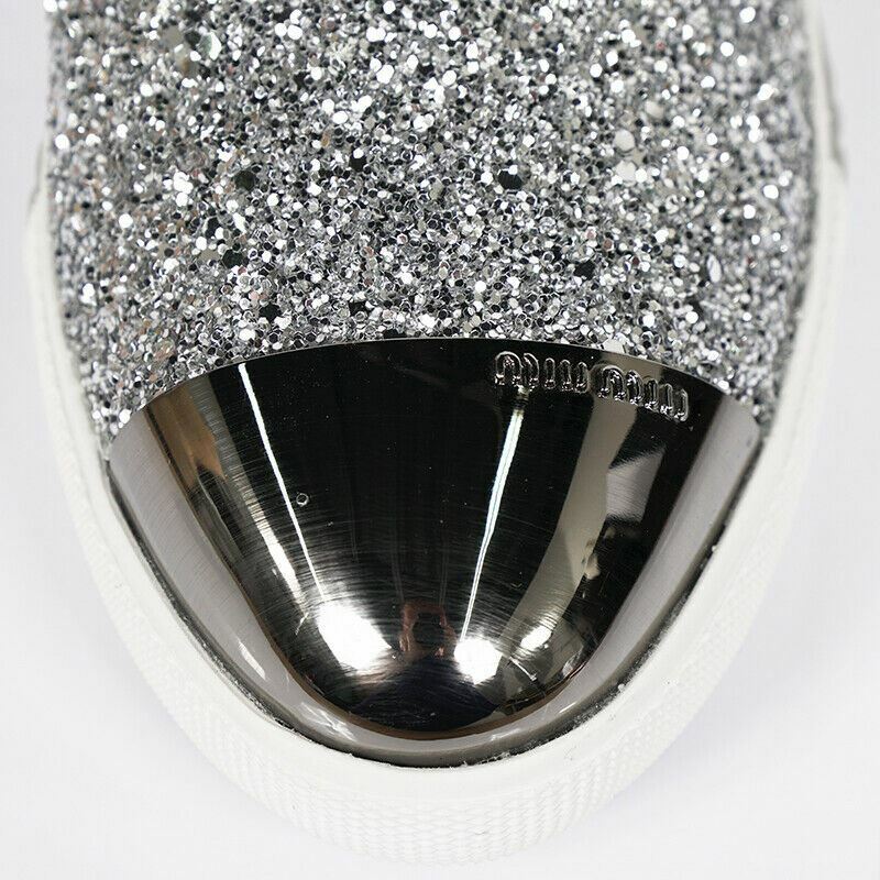 【完売必至】 Miu Miu スエード シャーリング スリッパ 39.5 NEW $650 MIU MIU Womans Silver GLITTER METAL CAP TOP