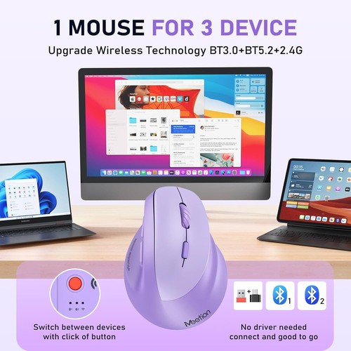 Meetion Ergonomic Right-Handed Mouse, Wireless Vertical Mouse RGB Rechargeable - Picture 3 of 6