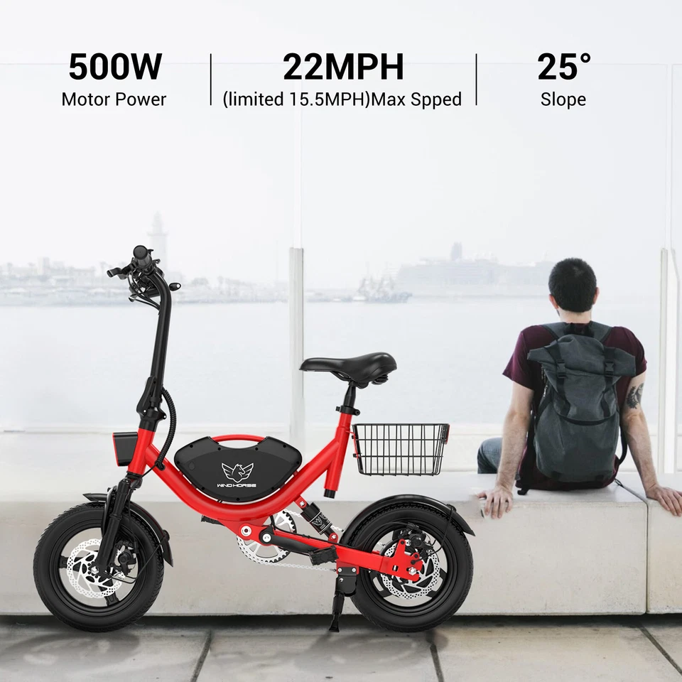 Bicicleta eléctrica plegable de 14" 500 W 36 V bicicleta de cercanías bicicleta para adultos hasta 35 millas Foto 2 de 4