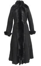 Ladies Black Full Length Sheepskin Coat Toscana Shearling Merino Leather Trench