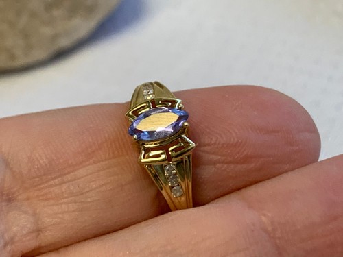 14K Yellow Gold Ring 3.3g Fine Jewelry Sz 6.75 Band Purple Stone Diamond Accent - Picture 16 of 18
