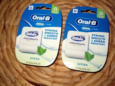 2 Oral B Glide Floss Pro Health Strong Smooth Shred Resistant 54.6 yd Ea
