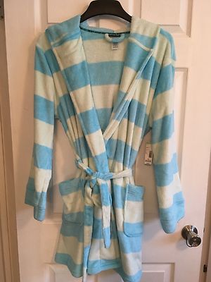 Joe Boxer Women's Hooded Fleece Robe TURQUOISE STRIPE SZ XL