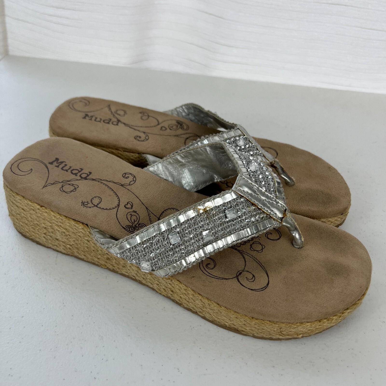 APL Sandali infradito zeppa Mudd Boise donna 8 5M argento strass corda tacco spiaggia