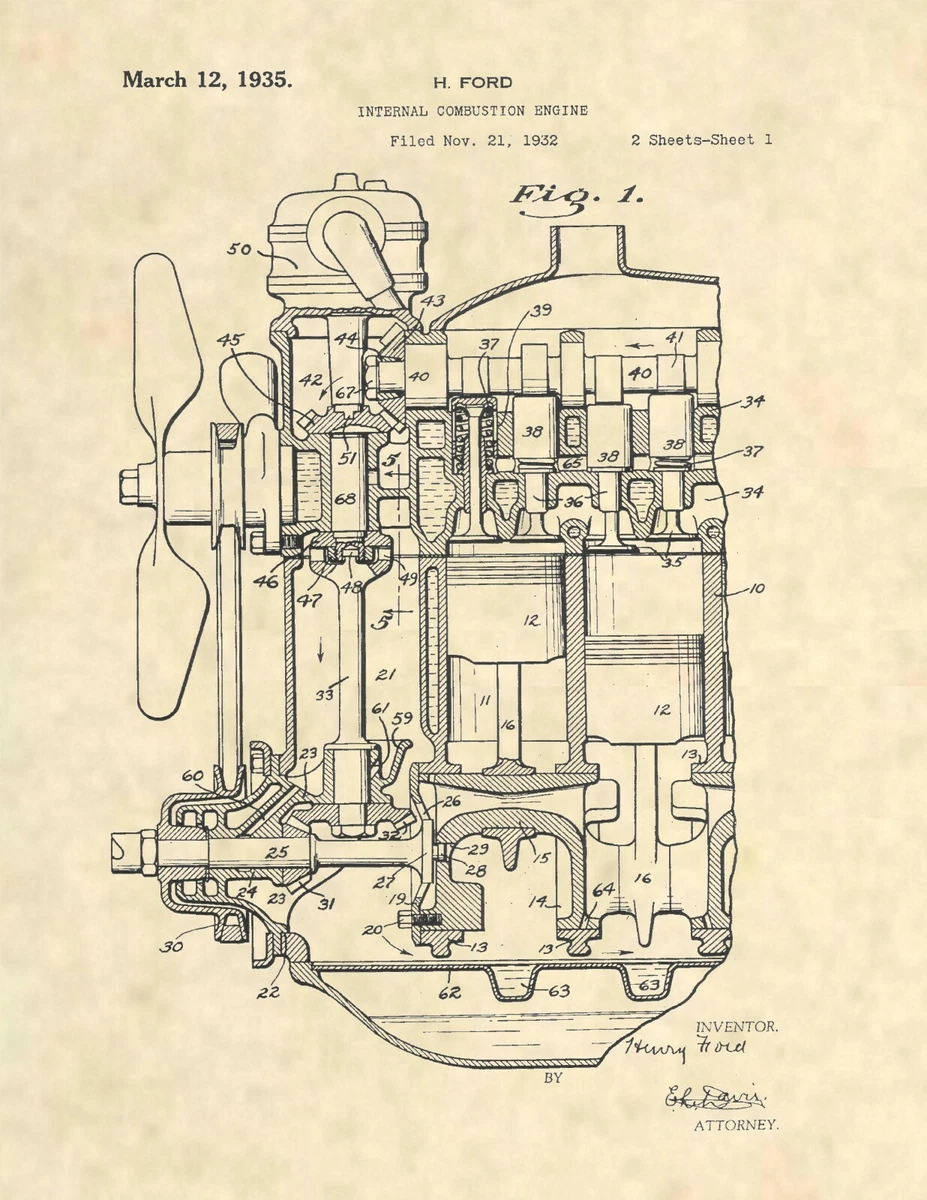 Henry Ford Engine Official Patent Art Print- Original Vintage Antique - 894  | eBay