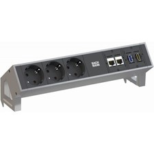 Bachmann DESK 2 Steckdosenleiste inox LAN / HDMI Anschluss USB-A Ladeanschluss