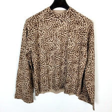 Monrow Women Brown Leopard Print Cotton Cashmere Mock Neck Sweater L