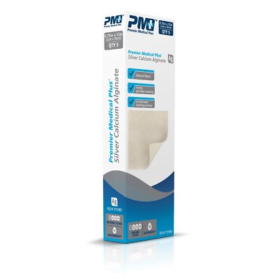 Premier Medical Silver Calcium Alginate Wound Dressing .75x12 (2 Boxes of 5)