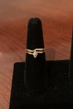 14K YELLOW GOLD .10 CT WOMEN DIAMOND ENGAGEMENT RING WEDDING BAND SET CONNECTED
