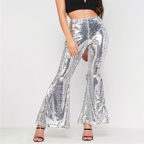 Women Sequin Long Trousers Flared Pants 